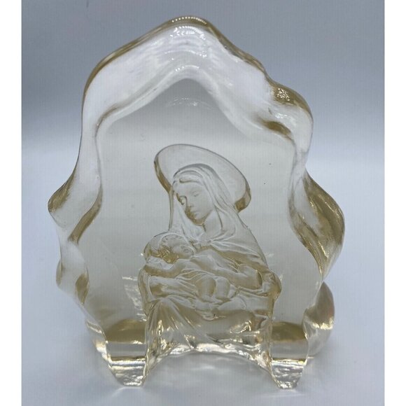Mother Mary Baby Jesus Clear Glass Art Statue, 6 inches tall - Picture 5 of 8